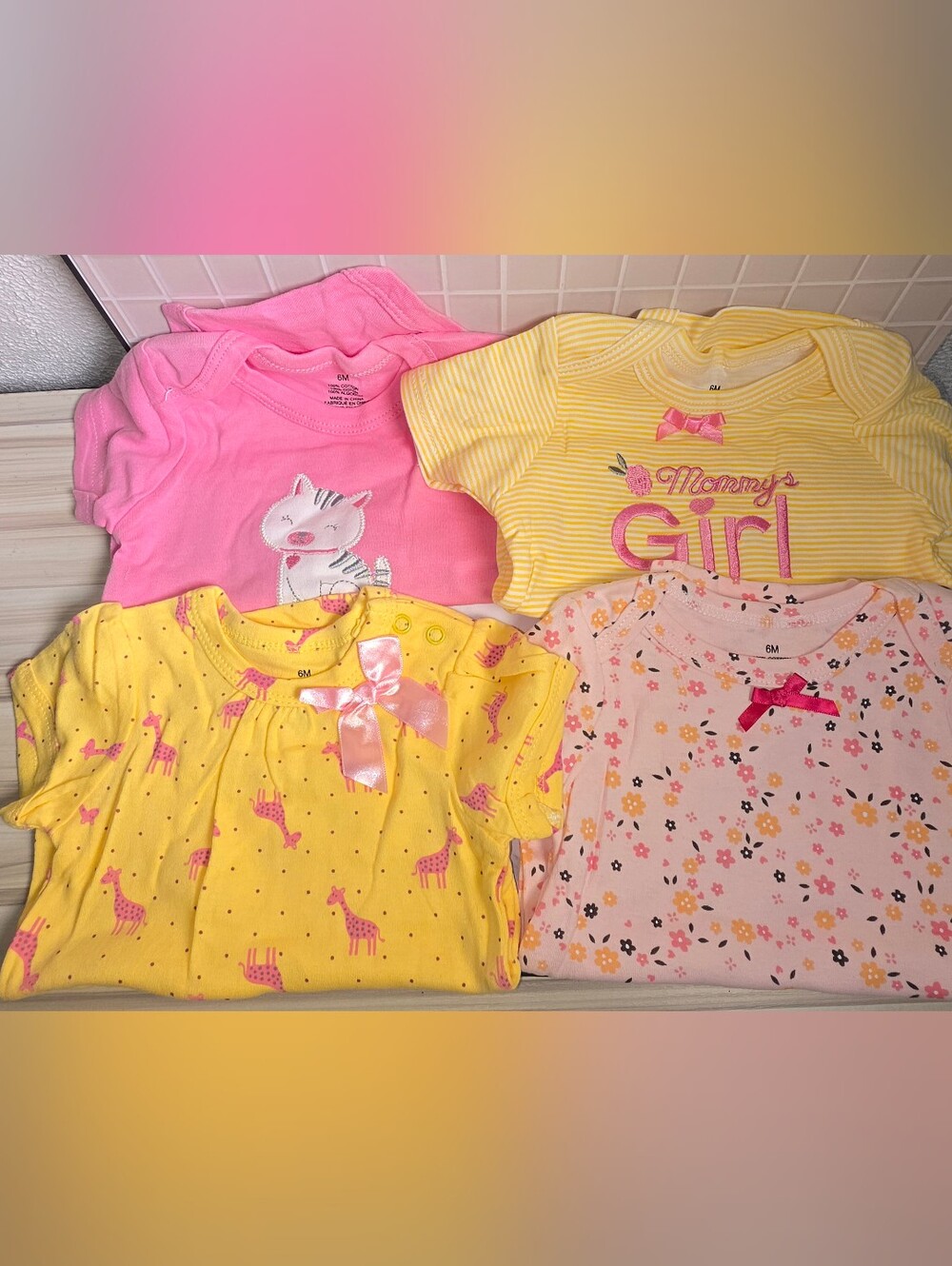 Baby Girl Short Sleeve Bodysuit Set - Pink, Yellow, Cream